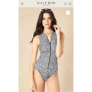 Hale Bob Amina Women's Gray Sleeveless Zip Up One-Piece‎ Swimsuit XS